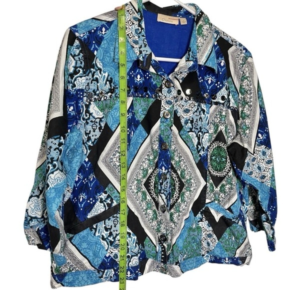 Choices‎ L Blue Patchwork Button Front Jacket Sequin Embellished Boho Eclectic - Picture 3 of 8